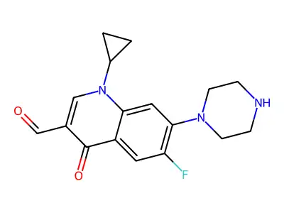 1-Cyclopropyl-6-fluoro-3-formyl-1,4-dihydro-4-oxo-7-piperazinylquinoline structure