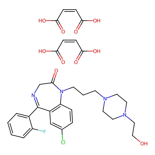 2H-1,4-Benzodiazepin-2-one, 1,3-dihydro-7-chloro-5-(o-fluorophenyl)-1-(3-(4-(2-hydroxyethyl)-1-piperazinyl)propyl)-, maleate (1:2) structure