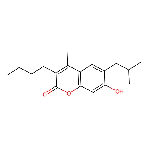 2H-1-Benzopyran-2-one, 3-butyl-7-hydroxy-4-methyl-6-(2-methylpropyl)- structure
