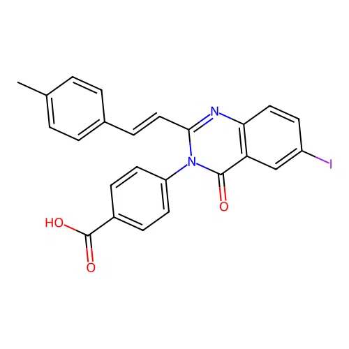 (E)-4-(6-iodo-2-(4-methylstyryl)-4-oxoquinazolin-3(4H)-yl)benzoic acid structure