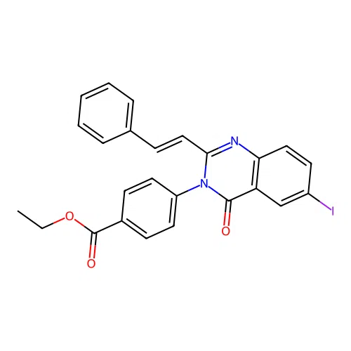 ethyl 4-{6-iodo-4-oxo-2-[(E)-2-phenylethenyl]quinazolin-3(4H)-yl}benzoate structure