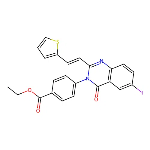 Ethyl 4-[6-iodo-4-oxo-2-(2-thiophen-2-ylethenyl)quinazolin-3-yl]benzoate structure