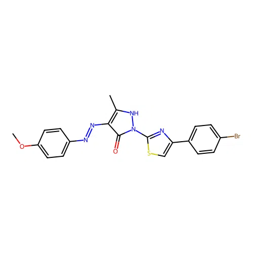 2-[4-(4-bromophenyl)-1,3-thiazol-2-yl]-4-[(4-methoxyphenyl)hydrazono]-5-methyl-2,4-dihydro-3H-pyrazol-3-one structure