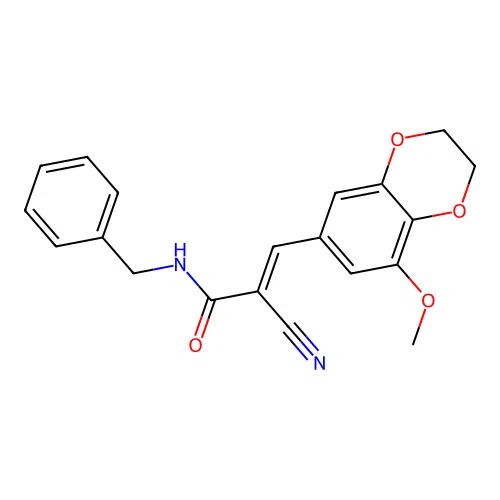 (E)-N-benzyl-2-cyano-3-(5-methoxy-2,3-dihydro-1,4-benzodioxin-7-yl)prop-2-enamide structure