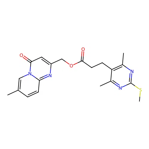 (7-methyl-4-oxopyrido[1,2-a]pyrimidin-2-yl)methyl 3-(4,6-dimethyl-2-methylsulfanylpyrimidin-5-yl)propanoate structure
