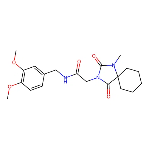 N-(3,4-dimethoxybenzyl)-2-(1-methyl-2,4-dioxo-1,3-diazaspiro[4.5]dec-3-yl)acetamide structure