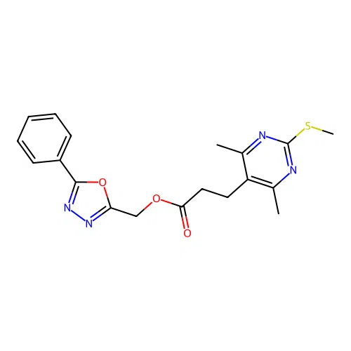 (5-phenyl-1,3,4-oxadiazol-2-yl)methyl 3-(4,6-dimethyl-2-methylsulfanylpyrimidin-5-yl)propanoate structure