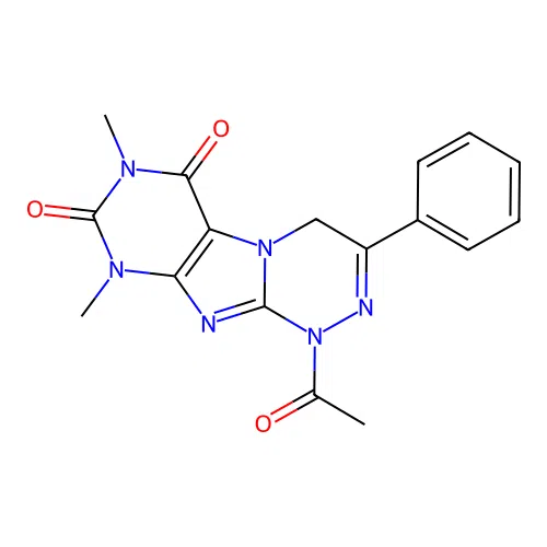1-acetyl-7,9-dimethyl-3-phenyl-4H-purino[8,7-c][1,2,4]triazine-6,8-dione structure