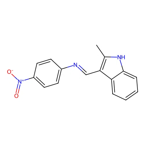 3-[({4-nitrophenyl}imino)methyl]-2-methyl-1H-indole structure