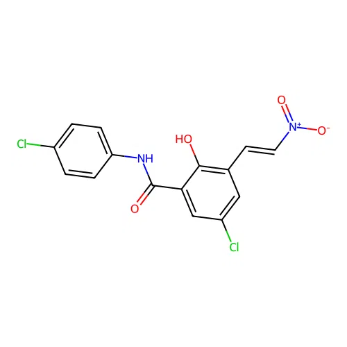 5-Chloro-N-(4-chlorophenyl)-2-hydroxy-3-((E)-2-nitroethenyl)benzamide structure