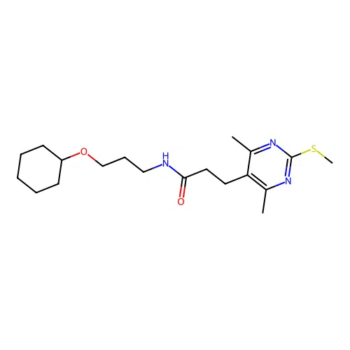 N-(3-cyclohexyloxypropyl)-3-(4,6-dimethyl-2-methylsulfanylpyrimidin-5-yl)propanamide structure