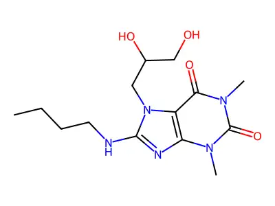 7-(2,3-Dihydroxypropyl)-8-butylaminotheophylline structure