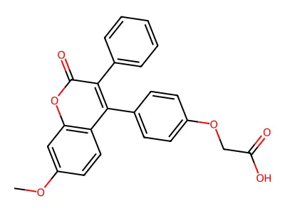 Acetic acid, (4-(7-methoxy-2-oxo-3-phenyl-2H-1-benzopyran-4-yl)phenoxy)- structure