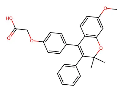 Acetic acid, (4-(7-methoxy-2,2-dimethyl-3-phenyl-2H-1-benzopyran-4-yl)phenoxy)- structure
