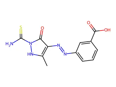 3-[(1-carbamothioyl-3-methyl-5-oxo-4H-pyrazol-4-yl)azo]benzoic acid structure