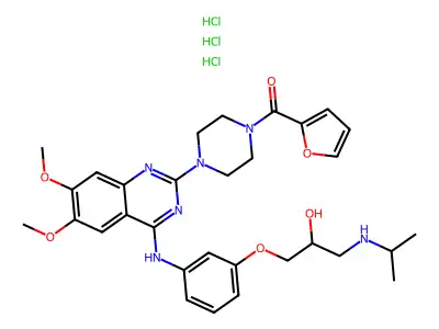 Piperazine, 1-(2-furanylcarbonyl)-4-(4-((3-(2-hydroxy-3-((1-methylethyl)amino)propoxy)phenyl)amino)-6,7-dimethoxy-2-quinazolinyl)-, trihydrochloride structure
