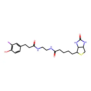 Biotinylamidoethyl-3-(3-iodo-4-hydroxyphenyl)propionamide structure
