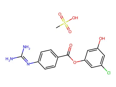 Benzoic acid, 4-((aminoiminomethyl)amino)-, 3-chloro-5-hydroxyphenyl ester, monomethanesulfonate (salt) structure