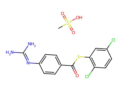 Benzenecarbothioic acid, 4-((aminoiminomethyl)amino)-, S-(2,5-dichlorophenyl) ester, monomethanesulfonate structure