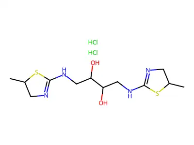 1,4-Bis((4,5-dihydro-5-methyl-2-thiazolyl)amino)-2,3-butanediol dihydrochloride structure