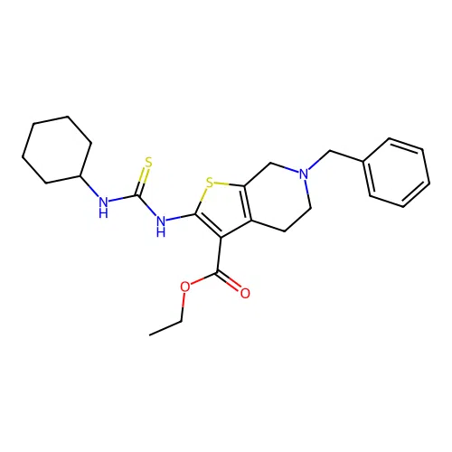 ethyl 6-benzyl-2-[(cyclohexylcarbamothioyl)amino]-4,5,6,7-tetrahydrothieno[2,3-c]pyridine-3-carboxylate structure