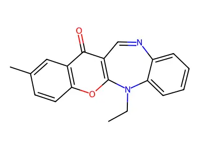 (1)Benzopyrano(2,3-b)(1,5)benzodiazepin-13(6H)-one, 6-ethyl-2-methyl- structure