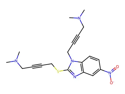 2-Butyn-1-amine, 4-((1-(4-(dimethylamino)-2-butynyl)-5-nitro-1H-benzimidazol-2-yl)thio)-N,N-dimethyl- structure