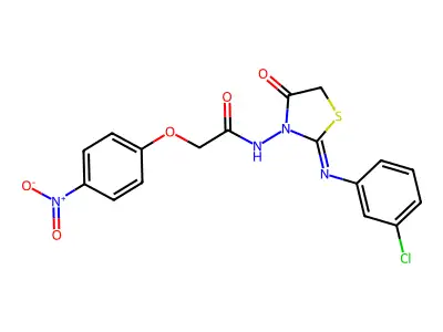 N-(2-((3-Chlorophenyl)imino)-4-oxo-3-thiazolidinyl)-2-(4-nitrophenoxy)acetamide structure