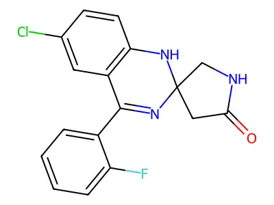 Spiro(pyrrolidine-3,2'(1'H)quinazolin)-5-one, 6'-chloro-4'-(2-fluorophenyl)- structure