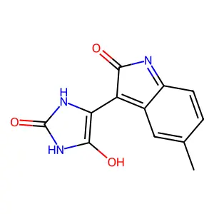 (5E)-5-(5-methyl-2-oxo-1,2-dihydro-3H-indol-3-ylidene)imidazolidine-2,4-dione structure