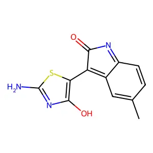 (5Z)-2-amino-5-(5-methyl-2-oxo-1H-indol-3-ylidene)-1,3-thiazol-4-one structure