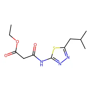 Ethyl 3-((5-isobutyl-1,3,4-thiadiazol-2-yl)amino)-3-oxopropanoate structure