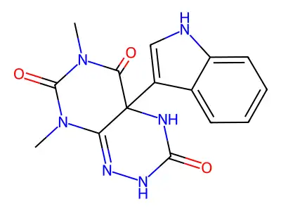 Pyrimido(5,4-e)-1,2,4-triazine-3,5,7(6H)-trione, 2,4,4a,8-tetrahydro-6,8-dimethyl-4a-(1H-indol-3-yl)- structure
