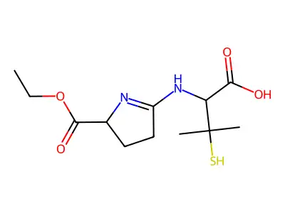 2H-Pyrrole-2-carboxylic acid, 3,4-dihydro-5-((1-carboxy-2-mercapto-2-methylpropyl)amino)-, 2-ethyl ester structure