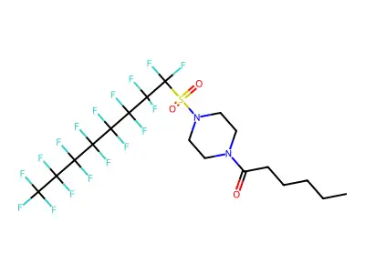1-[4-(1,1,2,2,3,3,4,4,5,5,6,6,7,7,8,8,8-Heptadecafluorooctane-1-sulfonyl)piperazin-1-yl]hexan-1-one structure