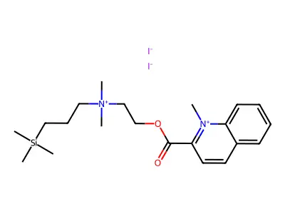 2-((2-(Dimethyl(3-(trimethylsilyl)propyl)ammonio)ethoxy)carbonyl)-1-methylquinolinium diiodide structure