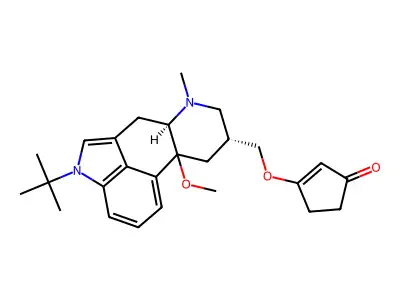 1-(t-Butyl)-10-methoxy-6-methyl-8-beta-(1-oxo-2-cyclopenten-3-yloxymethyl)ergoline structure