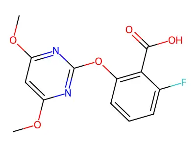 Benzoic acid, 2-[(4,6-dimethoxy-2-pyrimidinyl)oxy]-6-fluoro- structure