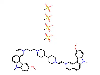 10-Methoxy-2-(3-(1'-(2-(10-methoxy-7-methyl-7H-pyrido(4,3-c)carbazolium-2-yl)ethyl)(4,4'-bipiperidin)-1-yl)propyl)-7-methyl-7H-pyrido(4,3-c)carbazolium tetramethanesulfonate structure