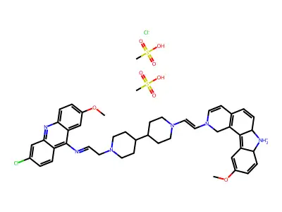 2-(2-(1'-(2-(6-Chloro-2-methoxy-9-acridinyl)aminoethyl)(4,4'-bipiperidin)-1-yl)ethyl)-10-methoxy-7H-pyrido(4,3-c)carbazolium dimethanesulfonate structure