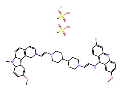 2-(2-(1'-(2-(6-Chloro-2-methoxy-9-acridinyl)aminoethyl)(4,4'-bipiperidin)-1-yl)ethyl)-10-methoxy-7-methyl-7H-pyrido(4,3-c)carbazolium dimethanesulfonate structure