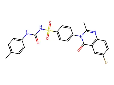 Benzenesulfonamide, 4-(6-bromo-2-methyl-4-oxo-3(4H)-quinazolinyl)-N-(((4-methylphenyl)amino)carbonyl)- structure