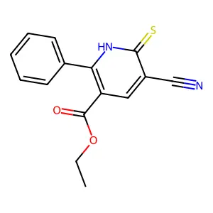 Ethyl 5-cyano-2-phenyl-6-sulfanylidene-1,6-dihydropyridine-3-carboxylate structure