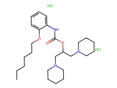 Carbamic acid, (2-(hexyloxy)phenyl)-, 2-(1-piperidinyl)-1-(1-piperidinylmethyl)ethyl ester, dihydrochloride structure