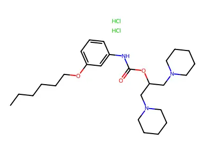 Carbamic acid, (3-(hexyloxy)phenyl)-, 2-(1-piperidinyl)-1-(1-piperidinylmethyl)ethyl ester, dihydrochloride structure