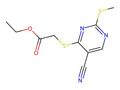 Acetic acid, [[5-cyano-2-(methylthio)-4-pyrimidinyl]thio]-, ethyl ester structure