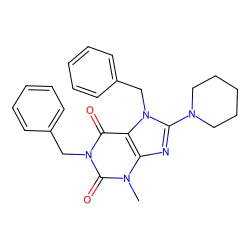 1,7-dibenzyl-3-methyl-8-(piperidin-1-yl)-3,7-dihydro-1H-purine-2,6-dione structure