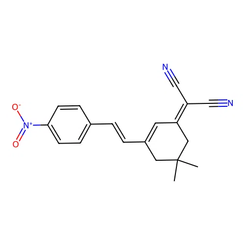 (E)-2-(5,5-dimethyl-3-(4-nitrostyryl)cyclohex-2-en-1-ylidene)malononitrile structure