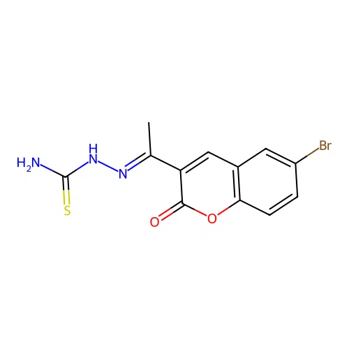 (2E)-2-[1-(6-bromo-2-oxo-2H-chromen-3-yl)ethylidene]hydrazinecarbothioamide structure