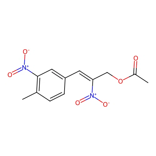 2-Propen-1-ol, 3-(4-methyl-3-nitrophenyl)-2-nitro-, acetate (ester) structure